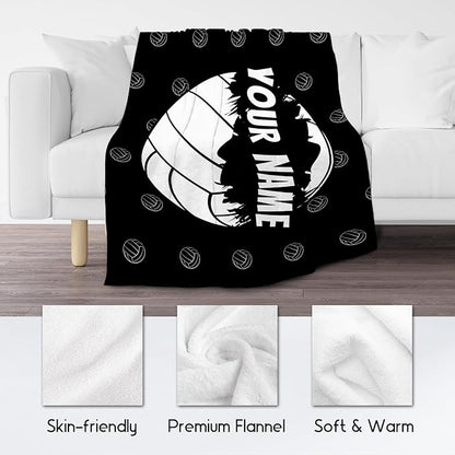 Personalized Volleyball Gifts with Name, Volleyball Blanket for Women Adults, Custom Team Gift for Sport Lovers, Soft Plush Girls Throw Blankets Party Decorations for Couch Sofa Bed, 50"x60"