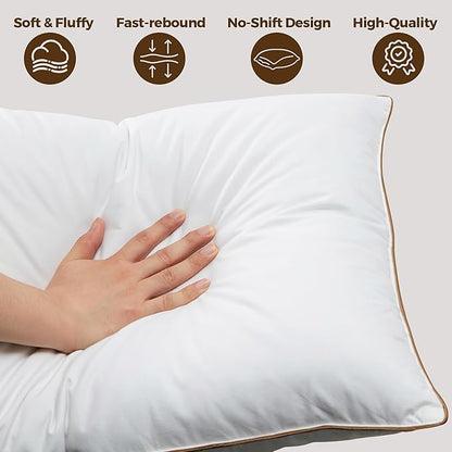 Bafode Goose Feather Bed Pillows, Standard Size Set of 2, HotelPillows for Sleeping, Soft Down Alternative Pillows 20x26