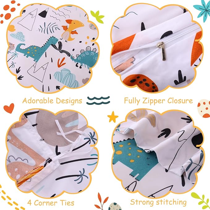JSD Dinosaur Kids Duvet Cover Set Full Size, 3 Piece Soft Printed Microfiber Bedding Comforter Cover with Pillow Shams Zipper Closure, Comforter Not Included