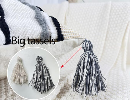 Boho Throw Pillow Covers 16x16 Aesthetic Neutral Boucle Couch Pillow Cover Rainbow Striped Decorative Accent Pillow Case for Couch Bed Sofa Farmhouse Bedroom,Modern Funky,Set of 2 Grey