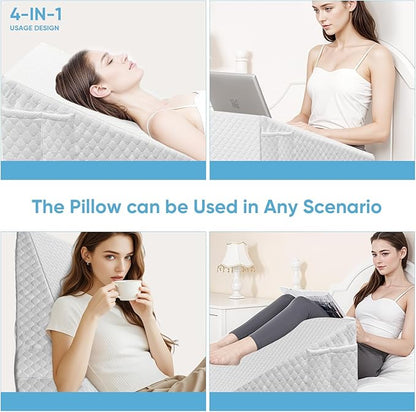 Wedge Pillow, 12 Inch Bed Wedge Pillow for Headboard, Pillow Wedge for Acid Reflux Relief, After Surgery, Sleeping，Back Pain Relief, Memory Foam Top, White