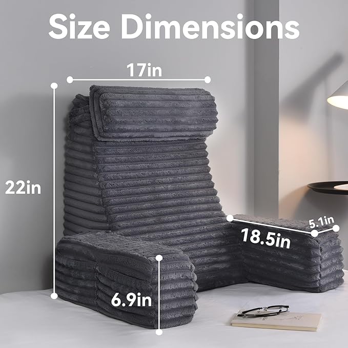 ENITYA Reading Pillow for Sitting in Bed Adult, XL Back Pillow for Bed Sitting up, Back Support Chair Pillow for Sitting up/Watching TV/Reading/Gaming/Resting/Post Surgery,Dark Grey