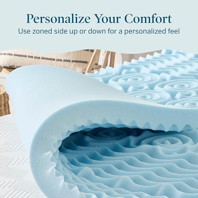 LUCID 3 Inch Gel Memory Foam Mattress Topper, Twin size – 5 Zones – Cooling Gel Infusion – CertiPur Certified Foam