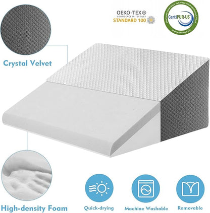 Wedge Pillow for Sleep Apnea, Bed Wedge Pillow for Headboard, Headboard Triangle Pillow Wedge for Acid Reflux, After Surgery, Snoring, Cooling Memory Foam Top, Removable Cover, 24x24x12Inch