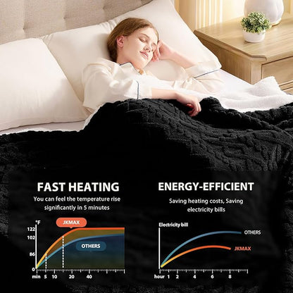 Heated Electric Blanket King Size-100"x90" Heating Blanket with 10 Heating Levels & 5 Time Settings Over-Heat Protection，Winter Warmer for Adults with ETL Certification（Black）