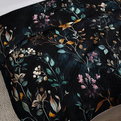 Floral Quilt Set Queen Size,3 Pieces Flower Parrten Bed Sets,Garden Style Soft Lightweight Bedding Set with 2 Pillowcases,Colorful Bedding for Adults Kids.