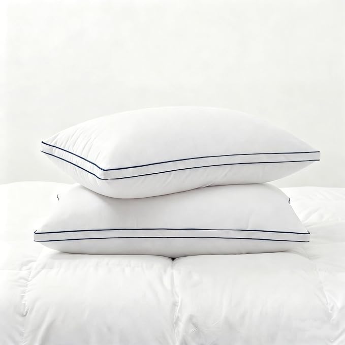 Feather Pillows Standard Size Set of 2 Goose Down Pillows with 100% Breathable Cotton Cover, Hotel Collection Bed Pillows for Sleeping, Soft Support for Back, Stomach and Side Sleepers