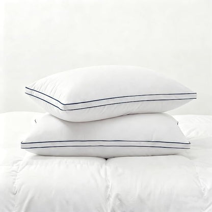 Feather Pillows Standard Size Set of 2 Goose Down Pillows with 100% Breathable Cotton Cover, Hotel Collection Bed Pillows for Sleeping, Soft Support for Back, Stomach and Side Sleepers
