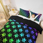 Castle Fairy Dog Paw Print Bedding Set Queen Size,Rainbow Gradient Puppy Paw for Dog Lover Duvet Cover Set for Children Bedroom Decor, Funny Pets Animal Microfiber Comforter Cover with 2 Pillowcases