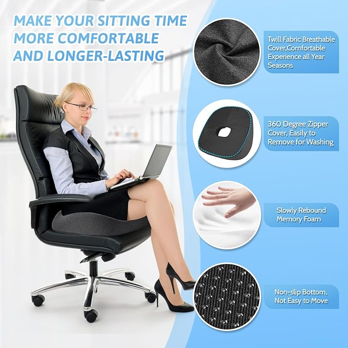 Donut Pillow, Hemorrhoid Pillow for Sitting, Donut Pillow for Tailbone Pain Relief Cushion, Two Humps Hip Comfortable Design, Doughnut Pillow, Butt Pillows for Postpartum Pregnancy, XL Size Grey