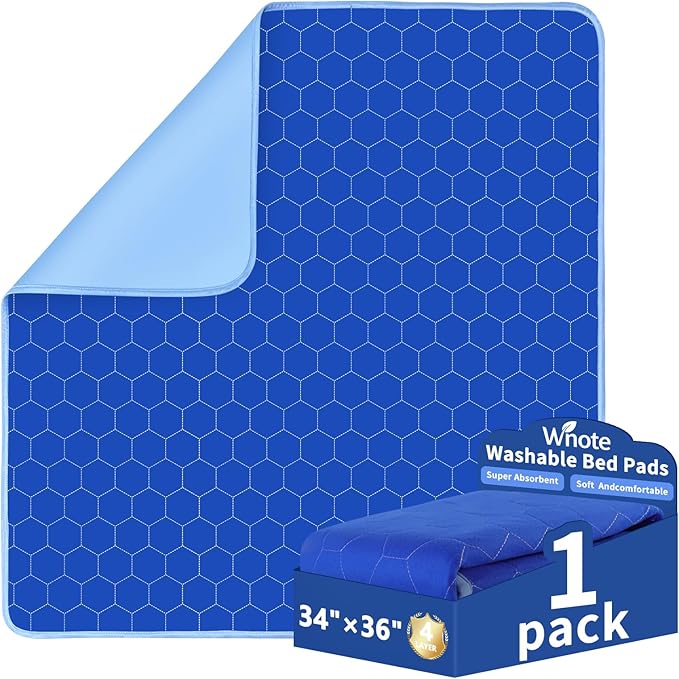 Waterproof Washable Underpads Pee Pad (RoyalBlue 34" x 36" 1 Pack), Reusable Absorbency Bedwetting Incontinence Bed Pads for Kids Adults Elderly Dog Pet, Puppy Pads for Mattress Couches Sofas Floors
