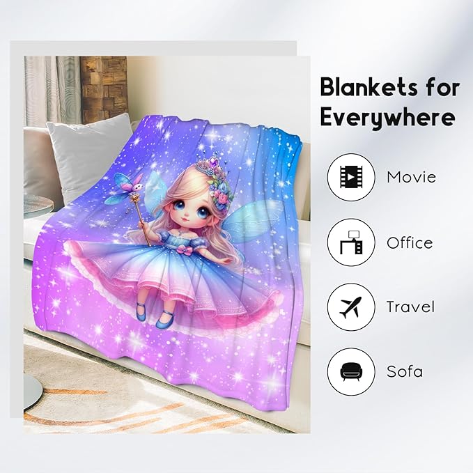 Blanket for Girls Fairy Gifts for Kids Toddler - Warm Plush Flannel Cute Throws for Couch Bedding (40"x50")