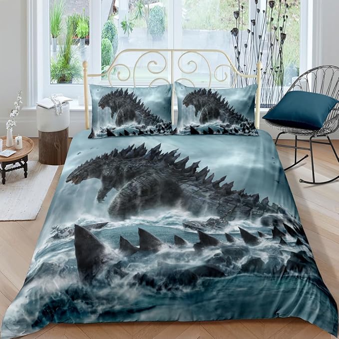 Dinosaur Duvet Cover Set Full Queen Size 3 Pieces Bedding Set Quilt Cover for Men Women Light Weight 1 Piece Duvet Cover 2 Pieces Pillow Shames No Comforter Inside(Dino28, Full/Queen)