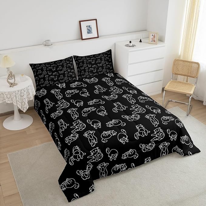 Feelyou Cartoon Comforter Cute Pet Cats Kids Comforter Set Animal Pattern Printed Bedding Set Set for Boys Room Decor Kitten Print Bed Cover Twin Size with 2 Pillow Case
