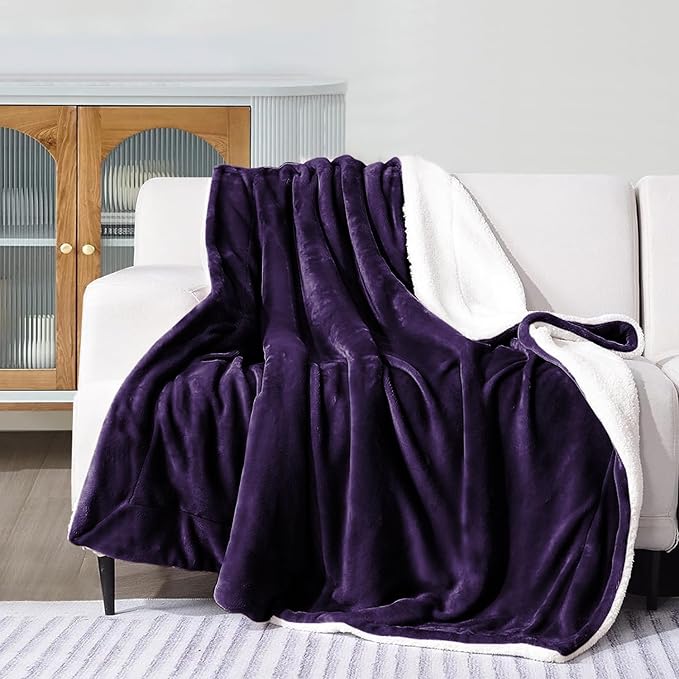 IR Imperial Rooms Sherpa Fleece Throw Blanket for Couch - Soft and Fuzzy Purple Blanket for Winter - Reversible Thick and Warm Fluffy Throw Blankets for Bed, Sofa, Camping and Travel, 50x60 Inches