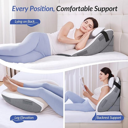 ZIKEE Adjustable Wedge Pillow Headboard Set for Sleeping & After Surgery, Ergonomic Reading Pillow for Sitting in Bed, Bed Wedge with Premium Memory Foam for Back Pain Relief & Support, Leg Elevation
