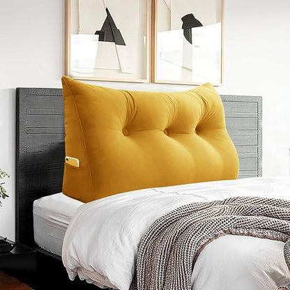 Headboard Wedge Pillow Large Reading Pillow Twin Size Bed Rest Back Support Pillow for Sitting up in Bed Daybed Couch Backrest Cushion Velvet Mustard Yellow