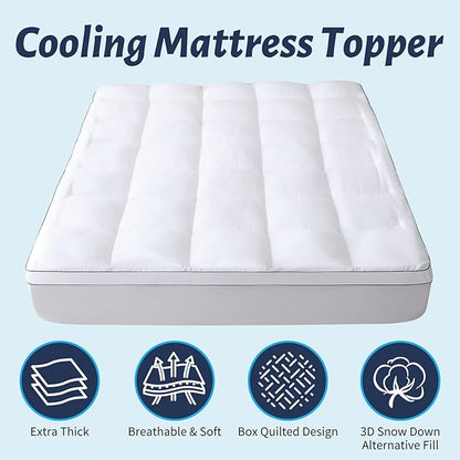 Mattress Topper with Deep Pocket, Extra Thick Pillow Top Mattress Pad, Breathable & Cooling Mattress Cover, Fits 8-21 Inch, Soft Support for Back Pain Relief, Mattress Protector (Queen, White)