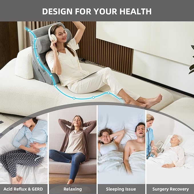 3PCS Orthopedic Bed Wedge Pillow Set, 45D Memory Foam Wedge Pillow Post Surgery for Back, Leg and Knee Support, Wider Adjustable Triangle Pillow Set for Sleeping, Acid Reflux, Anti-Snoring, Dark Grey