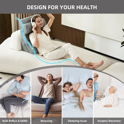 3PCS Orthopedic Bed Wedge Pillow Set, 45D Memory Foam Wedge Pillow Post Surgery for Back, Leg and Knee Support, Wider Adjustable Triangle Pillow Set for Sleeping, Acid Reflux, Anti-Snoring, Dark Grey