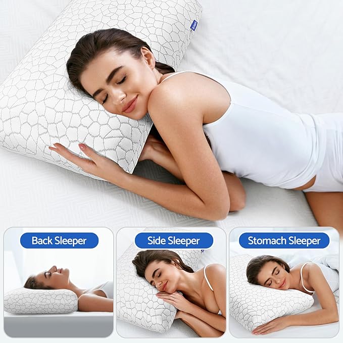 Memory Foam Pillows for Sleeping, Bed Pillow with Removable and Machine Washable Cover, Bed Pillow for Side, Back and Stomach Sleepers, Queen Size (1 Pack)