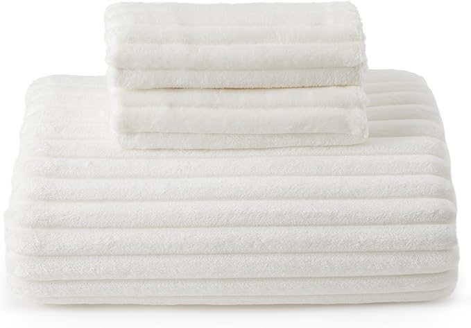 Bedsure Fluffy Duvet Cover Set - Ultra Soft Plush Shaggy Comforter Cover Twin Size, Warm Flannel Fleece Bed Sets for Winter, 2 Pieces (Striped Pattern, Coconut White)