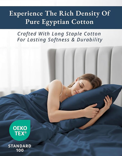 Lane Linen 100% Egyptian Cotton Sheets King Size - Naturally Breathable & Durable Winter Comfort King Bed Sheets, Ultra-Soft Hotel Luxury Comfort with 15" Deep Pocket, Silky Sateen Weave - Estate Blue
