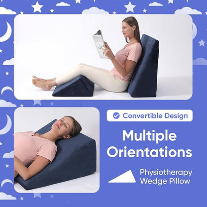AllSett Health Bed Wedge Pillow – 2 Separate Memory Foam Incline Cushions, System for Legs, Knees and Back Support Pillow