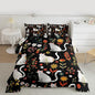 jejeloiu Cute Cat Bedding Set Soft for Boys Girls, Floral Flower Comforter Set King Size Nature Plants Duvet Quilt Microfiber Black Colorful Bedroom Decor 3 Pcs with 2 Pillow Cases