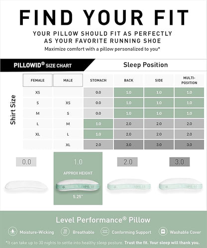 Bedgear Level Cuddle Performance Pillow - Firm Bed Pillow for Side Sleepers - Moisture Wicking Removable Cover - Size 1.0