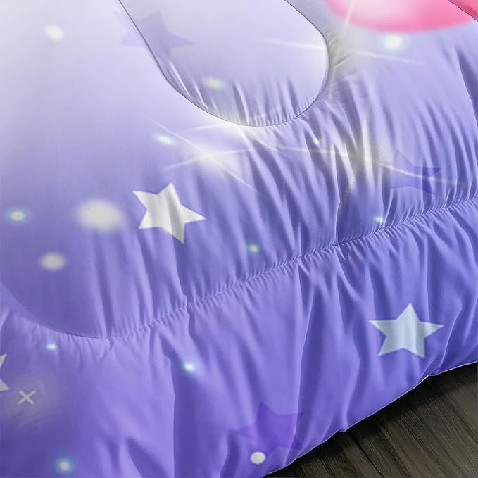 Cute Mermaid Pattern King Comforter Set,Star Jellyfish Ocean Themed Bedding Sets for Kids Toddlers Girls Boys Room Decor,Princess Bedding with 2 Pillowcases.