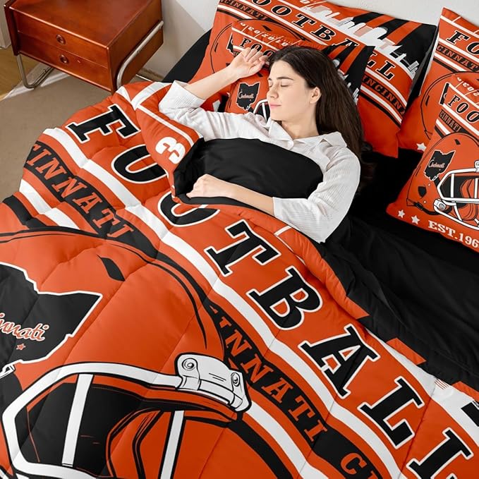 Erosebridal King Size Football Kids Comforter Set City Seasonal Color Gridiron Bedding, Rugby Sports Helmets Comforter + Flat Sheet + Fitted Sheet + 2 Pillowcases + 2 Throw Pillow Covers