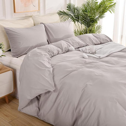 NEXHOME PRO Duvet Cover Twin Size, 100% Washed Cotton Orgnic Linen Like Textured Breathable Durable Comfy, 3 PCs Home Bedding Set
