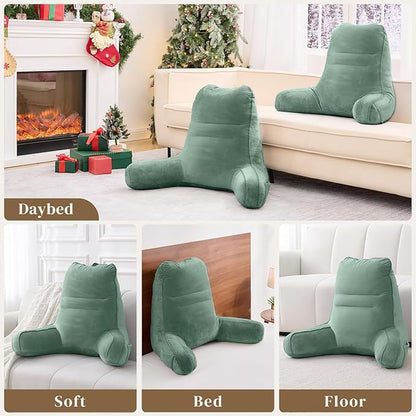 Sasttie Reading Pillow, Pillows for Reading or Relaxing – Ergonomic Support for Head, Neck, Back, and Lumbar, 21-Inch, Green
