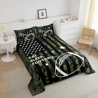 Feelyou Twin Football Bedding Set for Kids Toddler Camo American Flag Comforter Set for Boys Girls Rugby Sports Comforter Teens Soccer Duvet Set Microfiber Bed Set