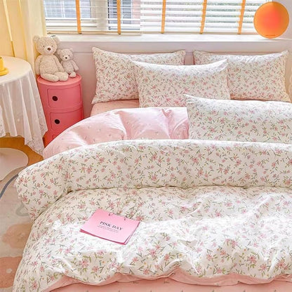Floral Duvet Cover Queen Size Spring Pink Floral Bedding Set 3Pcs Kids Boys Girls Botanical Garden Aesthetic Flower Coquette Comforter Cover with Zipper Closure and 2 Pillowcase