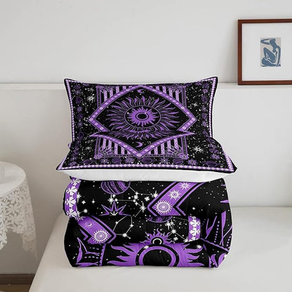 Castle Fairy Purple Hippie Mandala Comforter Set Queen Size Bohemian Bedding Set for Kids Boys Girls Bedroom Decoration Hippy Hippie Gypsy Bed Duvet Insert Sun Moon Comforter with 2 Pillowcase
