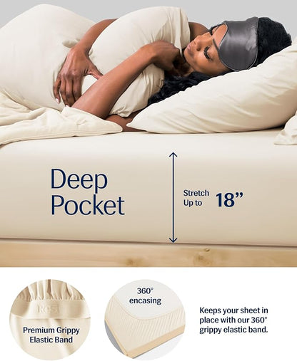 Rest® Evercool®+ Cooling Comforter Set, Cali King Snow Ivory, 4pcs with Cooling Blanket, Wrinkle-Free Deep Pocket Fitted Sheet, 2 Silver-Infused Pillowcases for Skin and Hair Bed Set for Ultra Comfort