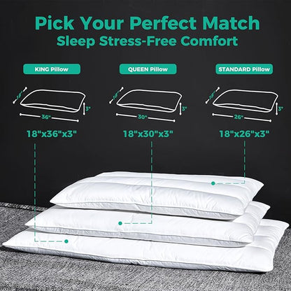 Three Geese Luxury Flat Thin Goose Feather Down Pillows King Size, 3" Height, 100% Cotton Cover, Medium Firm Hotel Collection Ultra Slim Thin Bed Pillows, Machine Washable, 18 x 36 Inches