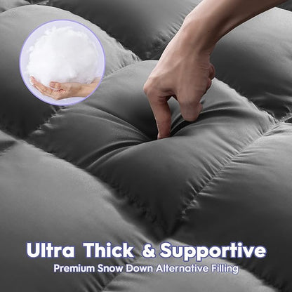 ABENE Mattress Topper Queen for Back Pain Relief, Extra Thick Mattress Pad Pillowtop, Soft Mattress Protector Cover with 8"-21" Deep Pocket, Overfilled Down Alternative Filling (Gray, Queen)