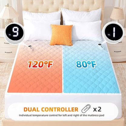 Heated Mattress Pad Queen Size, Quilted Fitted Electric Mattress Pad with 9 Heat Setting Controller, 2/4/6/10 Hours Auto Off, Soft Mattress Cover Stretches up to 21 Inches Deep, White