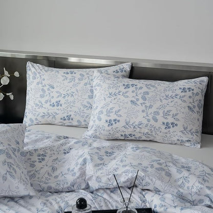 Jane yre Floral King Duvet Cover Brushed Microfiber 3 Pieces Floral Bedding Set King Garden Style Blue Floral Pattern Flower Duvet Cover King with Zipper Closure Luxury Soft Breathable Comfy