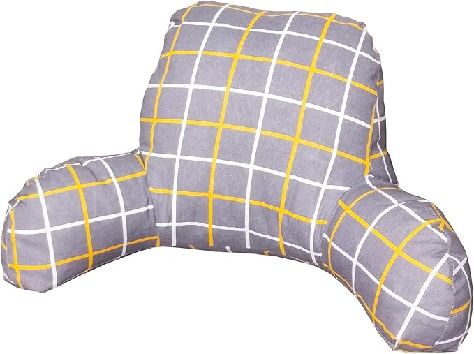 Bohemian Printed Reading Pillow with Support Arms Soft Bed Rest Pillows Back Support Cushion for Kids Reading Watching TV Sitting Up in Bed (23"×16"×10",Grey Plaid)