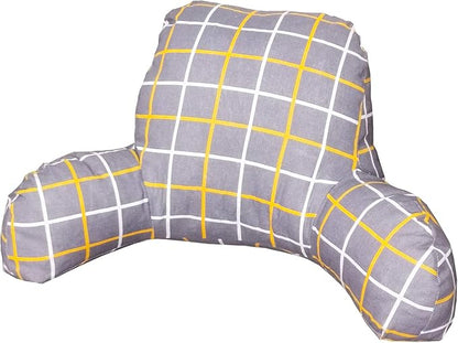 Bohemian Printed Reading Pillow with Support Arms Soft Bed Rest Pillows Back Support Cushion for Kids Reading Watching TV Sitting Up in Bed (23"×16"×10",Grey Plaid)