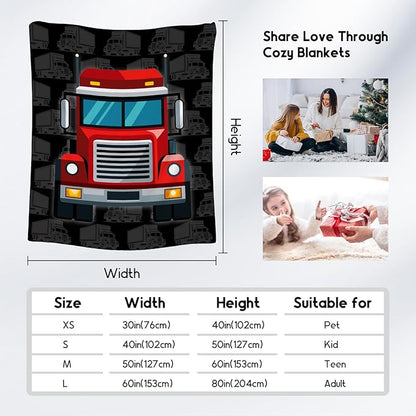 Truck Blanket, Cozy Soft Throw Gifts for Kids, Cute Black Flannel Throw Blankets for Couch Sofa, 40x50 Inches