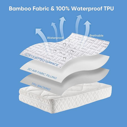 Hanherry 100% Waterproof Mattress Protector King Size, Mattress Cover 3D Air Fabric Cooling Mattress Pad Cover Smooth Soft Breathable Noiseless, 8''-21'' Deep Pocket