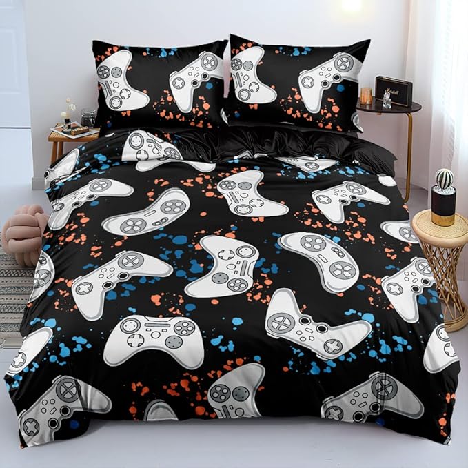 Gamer Bedding Set - Full Size Gaming Duvet Cover, Boys Video Games Comforter, Bed Set for Teen Boys' Bedroom, Boy Gamer Room Decor
