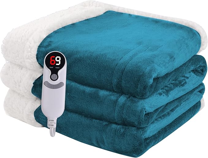 Electric Heated Blanket Full Size 72×84 inches, Cozy Plush Flannel,10 Hrs Auto Shut Off, 6 Heating Levels, Overheated Protection,Dark Green