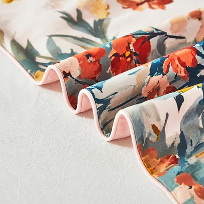 URBONUR Floral Duvet Cover Set King Size 3 Pieces 100% Cotton Silky Sateen Wildflowers Comforter Cover with 2 Pillowcases Soft & Breathable Bedding Sets