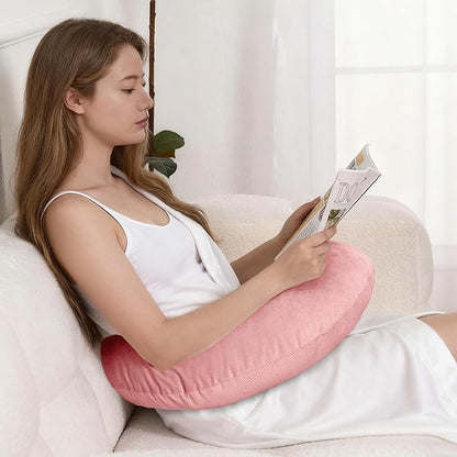 XWZO Reading Pillow for Gaming, Crocheting or Playing with Strong Arm Support, Gaming Pillow for Arm Rest When Sitting in Bed & Sofa, Lap Pillow Swen with Tiebacks and Side Pocket, Pink
